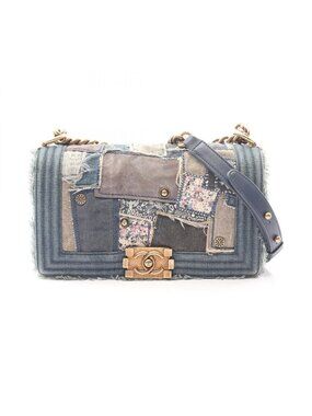 Chanel Shoulder Bag Patchwork Denim Blue Chain
